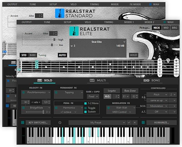 open zoom image for Musiclab RealStrat 6 Guitar Plug-in Software, Digital Download, Screenshot Front