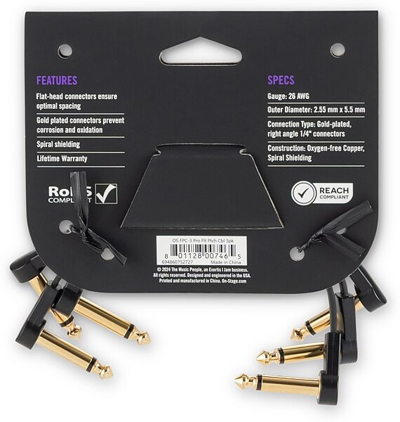 open zoom image for On-Stage FPC-3 Production-Grade Flat Patch Cables, New, Action Position Back