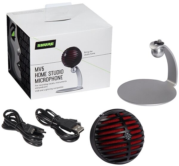 open zoom image for Shure MOTIV MV5 USB Digital Condenser Microphone (with USB-A and Lightning Cables), Black, MV5-B-DIG, Incorrect image showing USB-C cable