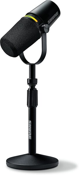 open zoom image for Shure MV7+ Podcast Kit with Hybrid USB/XLR Microphone and Stand, Black, MV7+-K-BNDL, Action Position Back