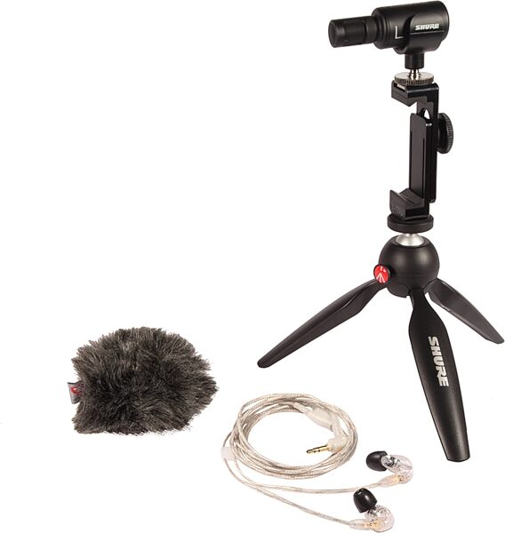 open zoom image for Shure MOTIV MV88 Plus Portable Videography Kit (With SE215 Earphones and AMV88-Fur Windjammer), New, Action Position Back