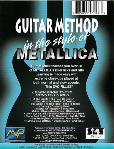 open zoom image for Guitar Method In The Style Of Metallica Video, Back Cover