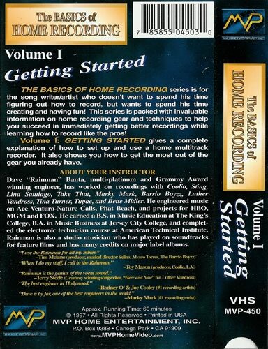 open zoom image for The Basics of Home Recording Volume 1 Getting Started Video, Back Cover