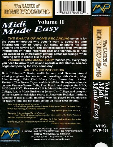open zoom image for The Basics of Home Recording Volume II MIDI Made Easy Video, Back Cover
