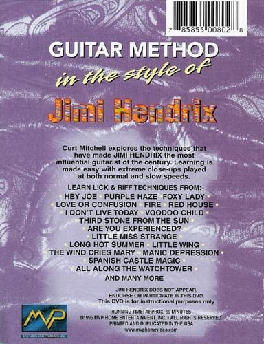 open zoom image for Guitar Method In The Style Of Jimi Hendrix Video, Back Cover