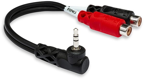 open zoom image for Hosa YRA-167 Stereo Breakout Right-angle 3.5 mm TRS to Dual RCAF Y Cable, New, HOSYRA167