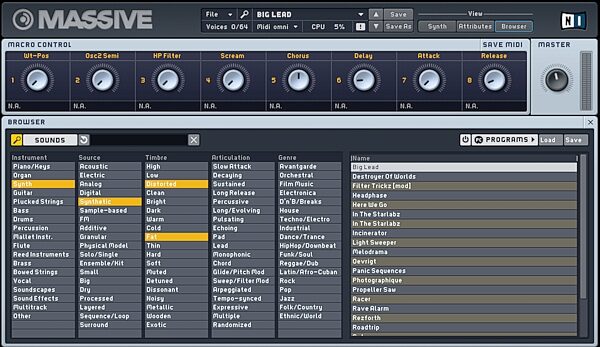 open zoom image for Native Instruments Massive Software Synth (Macintosh and Windows), Sound Browser