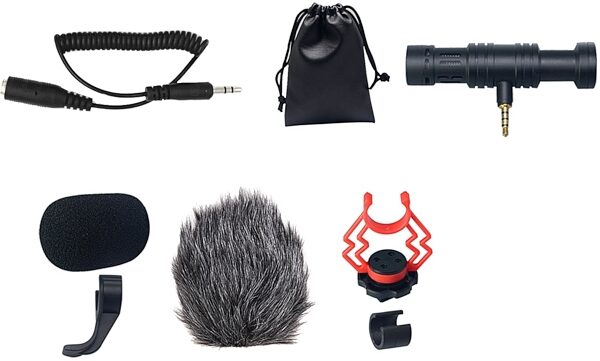 open zoom image for Ampridge MightyMic F Smartphone/DSLR Shotgun Microphone, New, Main with all components Front