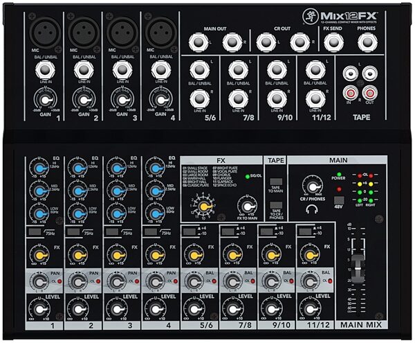 open zoom image for Mackie Mix12FX Compact Mixer with Effects, 12-Channel, New, Top