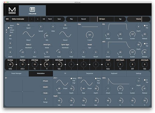 open zoom image for Modal Argon8 Synthesizer, 37-Key, Customer Return, Open Box (Very Good), Action Position Back