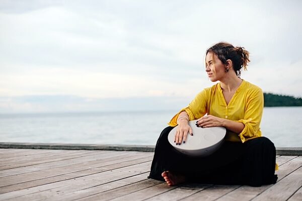 open zoom image for Roland MN-10 Mood Pan Electronic Handpan Instrument, New, Action Position Back