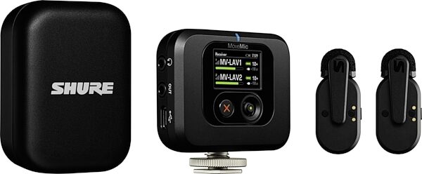 open zoom image for Shure MoveMic Two Receiver Kit with Wireless Lavalier Microphones, MV-TWO-KIT-Z7, Action Position Back