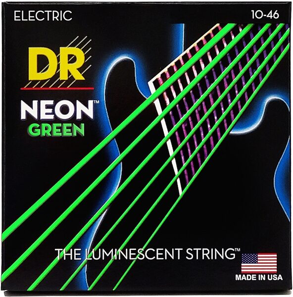 open zoom image for DR Strings Hi-Def Neon Colored Electric Guitar Strings, Green, Medium, 10-46, view