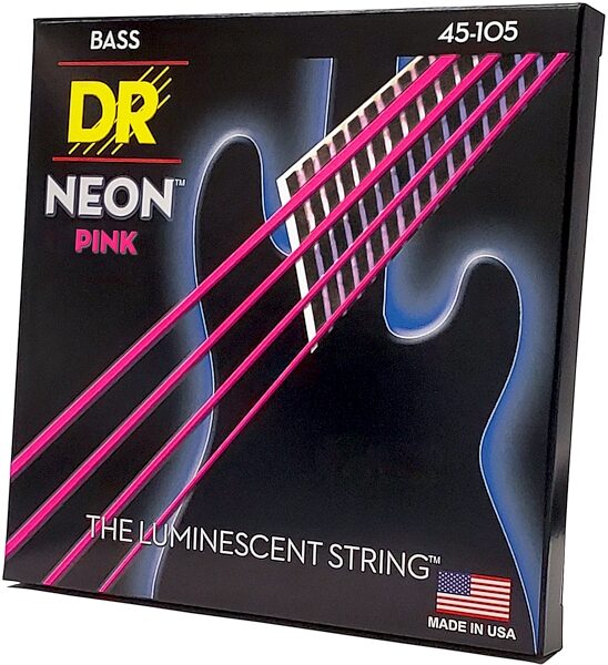 open zoom image for DR Strings Hi-Def Neon Colored Electric Bass Strings, Pink, 45-105, NPB-45, view