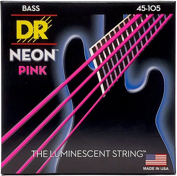 open zoom image for DR Strings Hi-Def Neon Colored Electric Bass Strings, Pink, 45-105, NPB-45, view