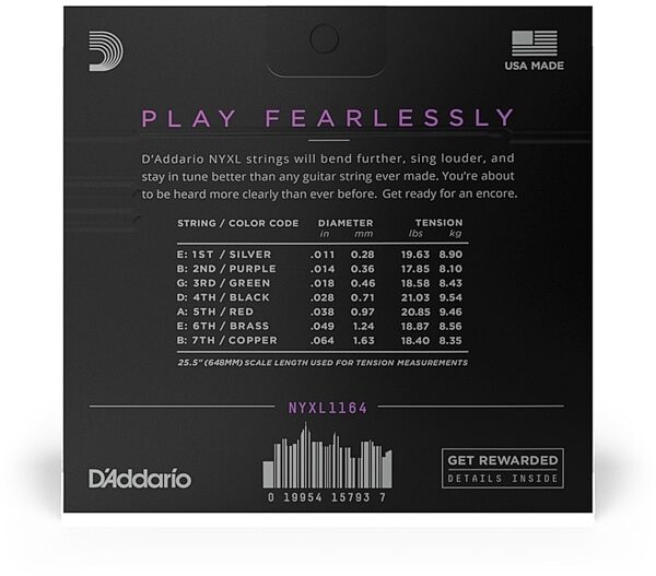 open zoom image for D'Addario NYXL Nickel Wound Electric Guitar Strings, 7-String, Medium, NYXL1164, view