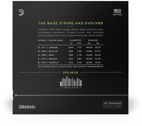 open zoom image for D'Addario NYXL Long Scale Nickel Wound Electric Bass Strings, 5-String, NYXL45125, view