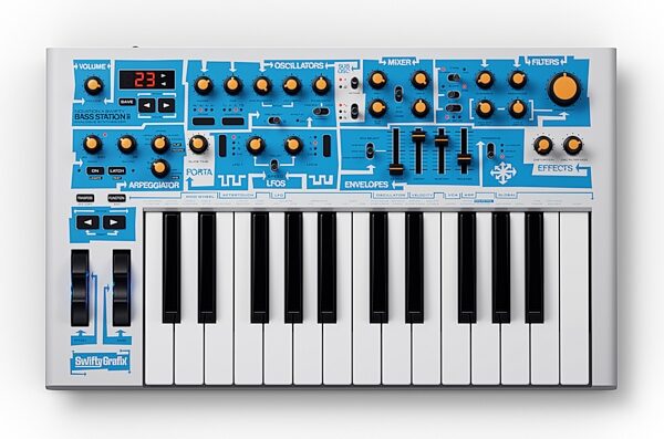 open zoom image for Novation Bass Station II Swifty Edition Analog Synthesizer Keyboard, New, Action Position Back