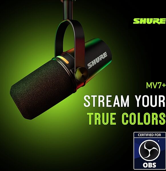 open zoom image for Shure MV7+ Hybrid USB/XLR Podcast Microphone, Black, MV7+-K, OBS Certified
