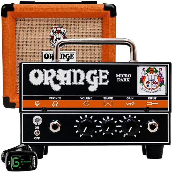open zoom image for Orange Micro Dark Terror Mini Guitar Amplifier Head (20 Watts), Black, with Cabinet and Tuner, pack