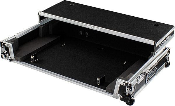 open zoom image for Odyssey Rane Four 1U-Flight Case with Glide Style Laptop Platform and Wheels, Standard Black/Silver, Action Position Back