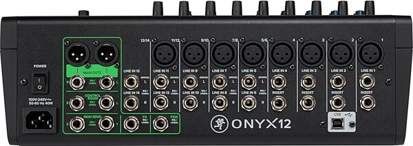 open zoom image for Mackie Onyx12 Premium Analog USB Mixer, Open Box (Like New), Rear