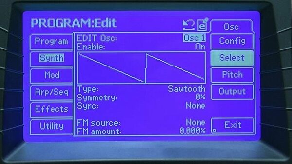 open zoom image for Alesis FUSION6HD 61-Key Semi-Weighted Keyboard, Osc waveform screen