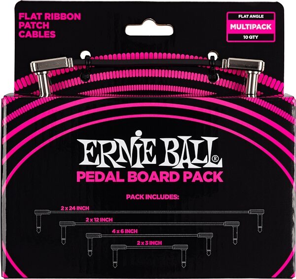 open zoom image for Ernie Ball Flat Ribbon Patch Cable Kit, Black, Pedalboard Pack, with 10 Cables, Action Position Back