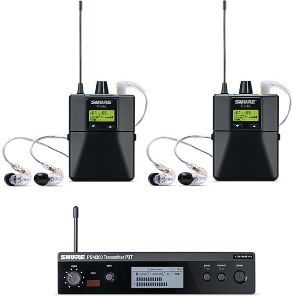 open zoom image for Shure PSM300 Twin Pack PRO Wireless In-Ear Monitor System with SE215 Earphones, Band G20 (488.150 - 511.850 MHz), Action Position Back
