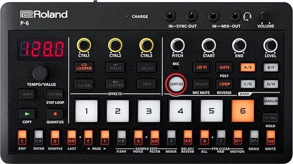 open zoom image for Roland AIRA Compact P-6 Desktop Creative Sampler, Open Box (Like New), Action Position Back