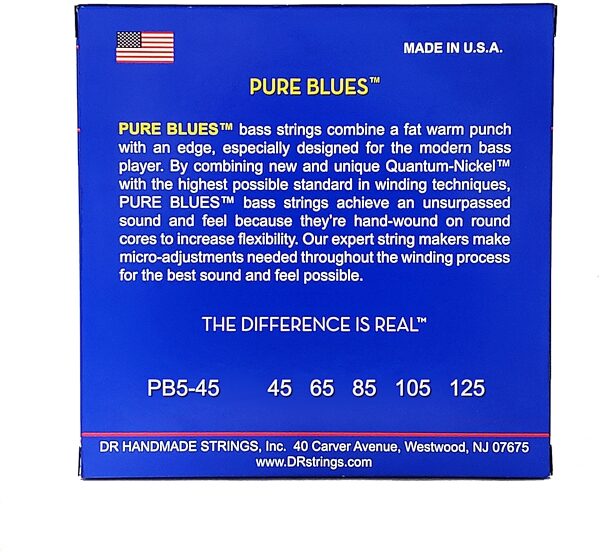 open zoom image for DR Strings Pure Blues 5-String Electric Bass Strings, Medium, 45-125, Back