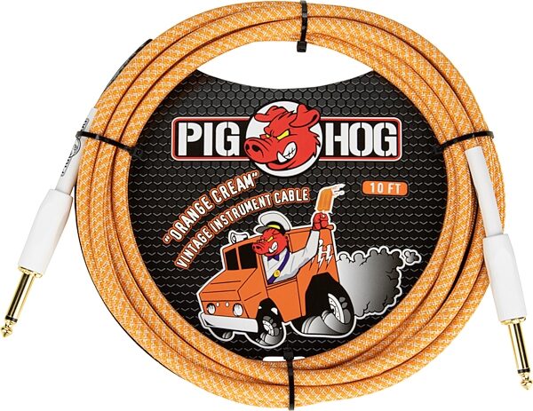 open zoom image for Pig Hog Vintage Series Instrument Cable, 1/4" Straight to 1/4" Straight, Orange Creme, 10 foot, Main