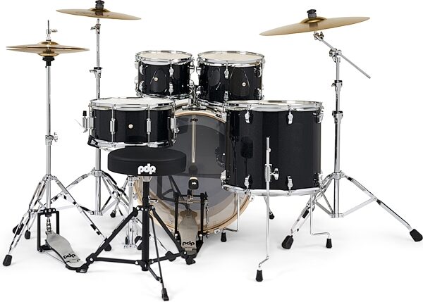 open zoom image for Pacific Drums PDP MainStage Complete Drum Set, 5-Piece, Black Sparkle, Action Position Back