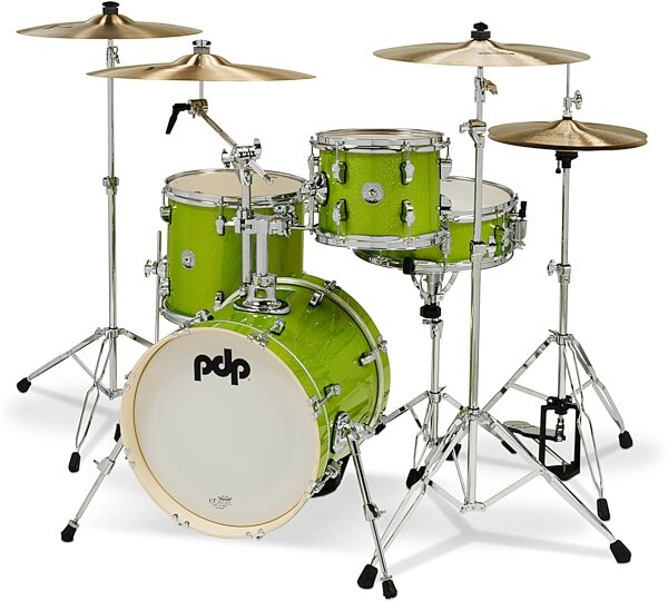 open zoom image for Pacific Drums New Yorker Compact 4-Piece Drum Shell Kit, Electric Green Sparkle, Action Position Back