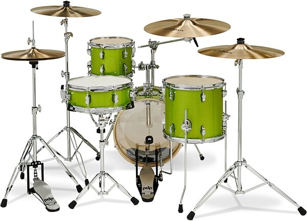 open zoom image for Pacific Drums New Yorker Compact 4-Piece Drum Shell Kit, Electric Green Sparkle, Action Position Back