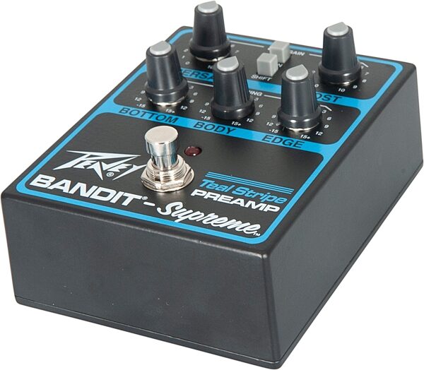 open zoom image for Peavey Bandit Supreme Teal Stripe Preamp Pedal, New, Action Position Back