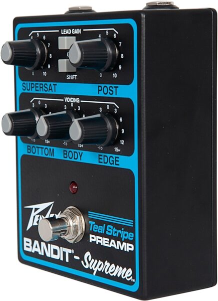 open zoom image for Peavey Bandit Supreme Teal Stripe Preamp Pedal, New, Action Position Back