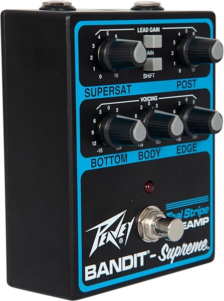 open zoom image for Peavey Bandit Supreme Teal Stripe Preamp Pedal, New, Action Position Back