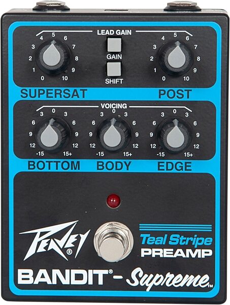 open zoom image for Peavey Bandit Supreme Teal Stripe Preamp Pedal, New, Action Position Back