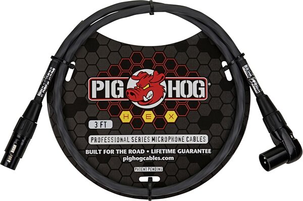 open zoom image for Pig Hog Hex Series Right-Angle XLR Microphone Cable, Gray, 3 foot, Action Position Back