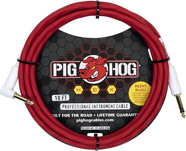 open zoom image for Pig Hog PHSH-R Hex Series Silent TS Instrument Cable with Right Angle, Candy Apple Red, 10 foot, Action Position Back