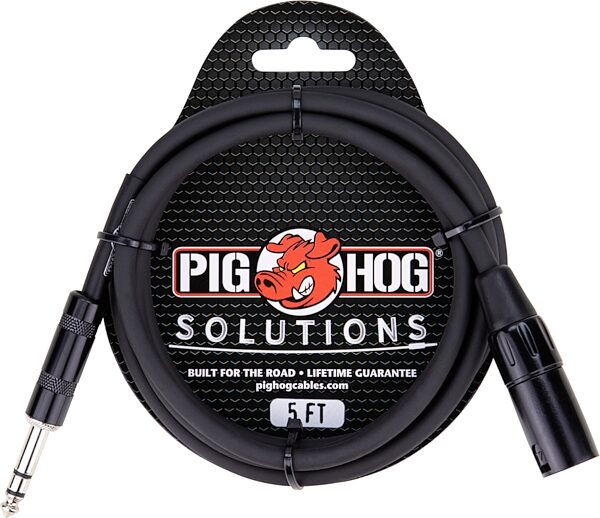 open zoom image for Pig Hog 1/4" TRS (Male) to XLR (Male) Adaptor Cable, 5 foot, Action Position Back
