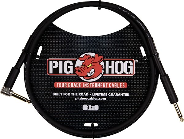 open zoom image for Pig Hog Right Angle Instrument Cable, Black, 3 foot, Main