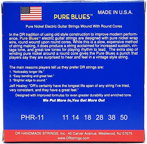 open zoom image for DR Strings Pure Blues Nickel Electric Guitar Strings, Single Pack, Heavy, 11-50, PHR-11, view