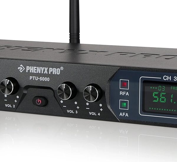 open zoom image for Phenyx Pro PTU-5000-4H 4-Channel UHF Fixed-Frequency Handheld Wireless Microphone System, New, Action Position Back