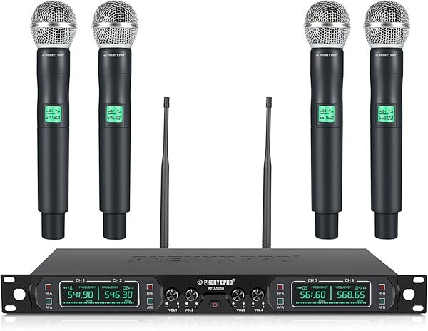 open zoom image for Phenyx Pro PTU-5000-4H 4-Channel UHF Fixed-Frequency Handheld Wireless Microphone System, New, Action Position Back