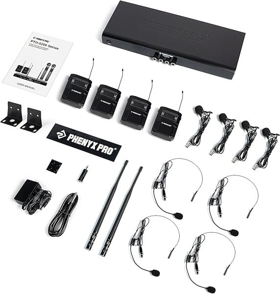 open zoom image for Phenyx Pro PTU-5200-4B 4-Channel UHF Wireless Headset/Lavalier Combo Microphone System, New, Action Position Back
