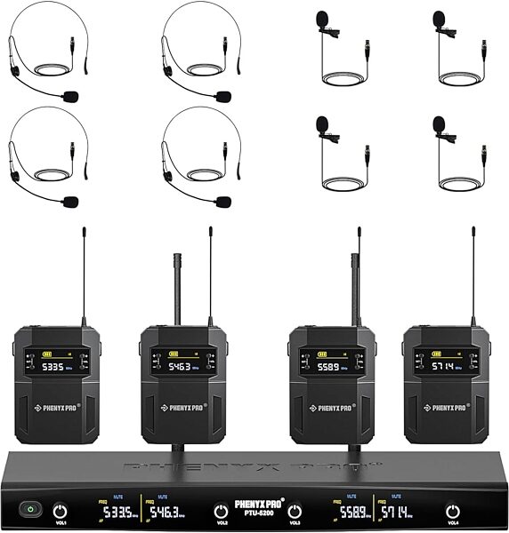 open zoom image for Phenyx Pro PTU-5200-4B 4-Channel UHF Wireless Headset/Lavalier Combo Microphone System, New, Action Position Back