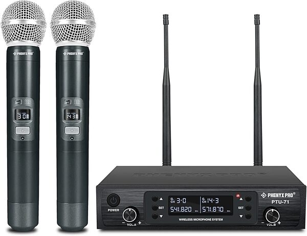 open zoom image for Phenyx Pro PTU-71-2H Dual-Channel UHF Handheld Wireless Microphone System, New, Action Position Back