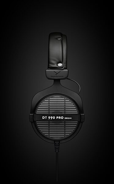 open zoom image for Beyerdynamic DT 990 PRO 250-Ohm Open-Back Headphones, Original Black with Gray Earpads, includes 3-meter coiled cable, Angle